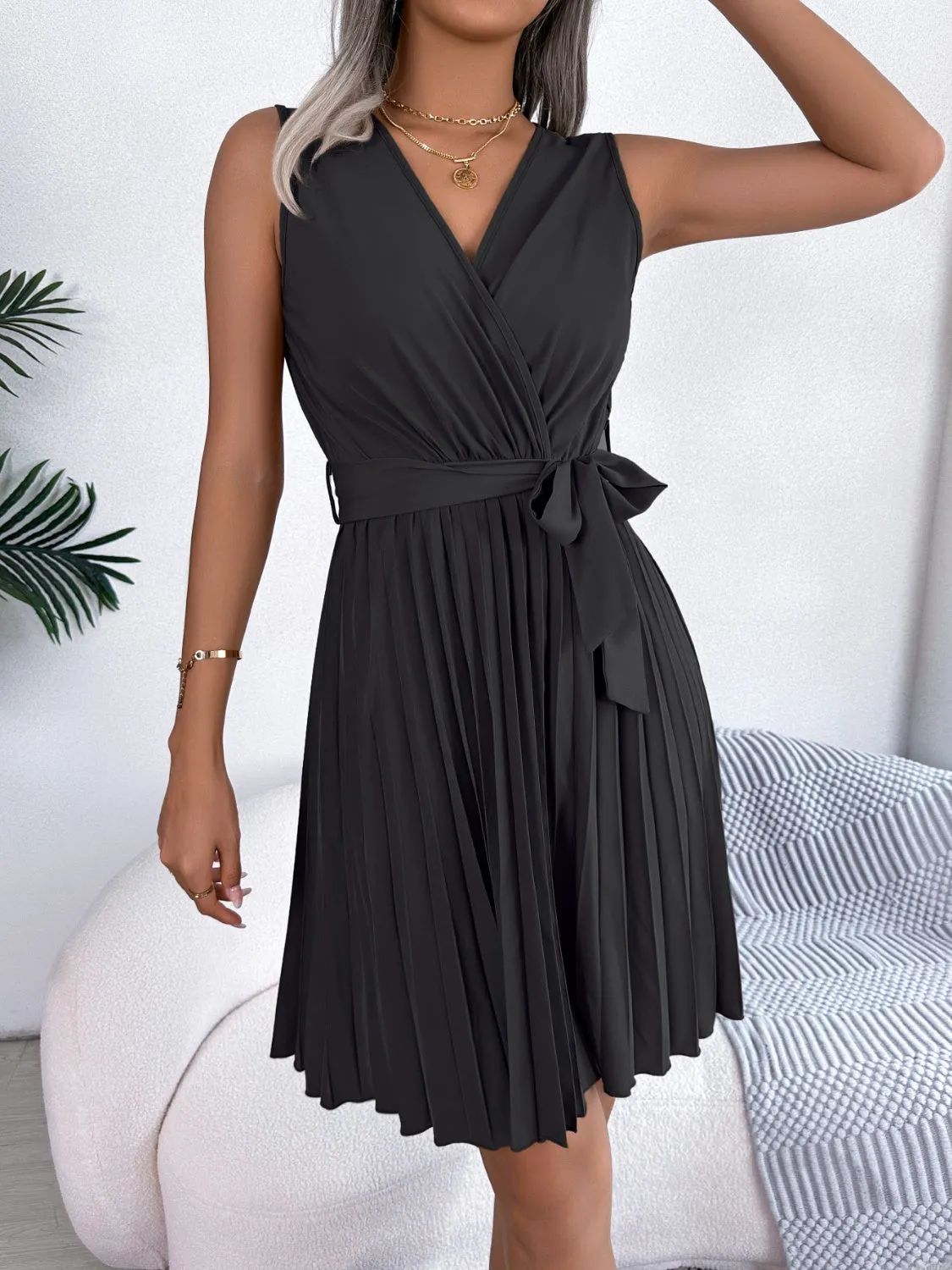 Tied Surplice Sleeveless Pleated Dress sold by Charming Charlie product image thumbnail 3