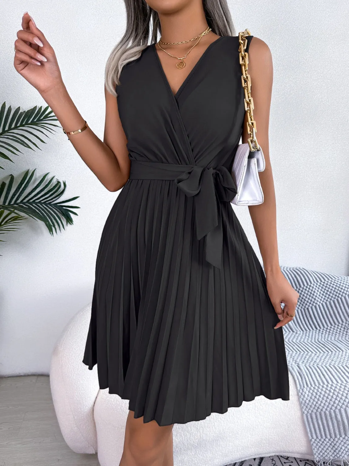 Tied Surplice Sleeveless Pleated Dress sold by Charming Charlie product image thumbnail 4