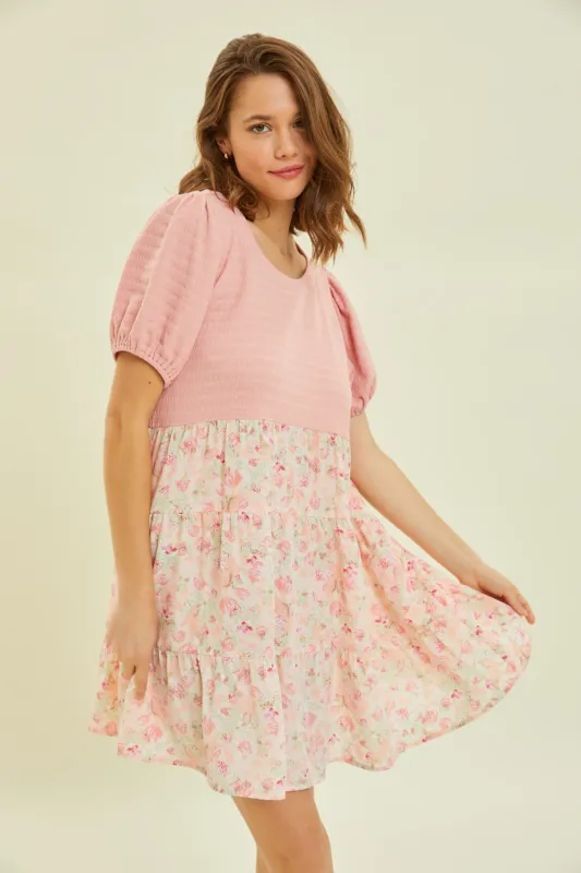 HEYSON Full Size Round Neck Floral Ruffle Hem Mini Dress sold by Charming Charlie