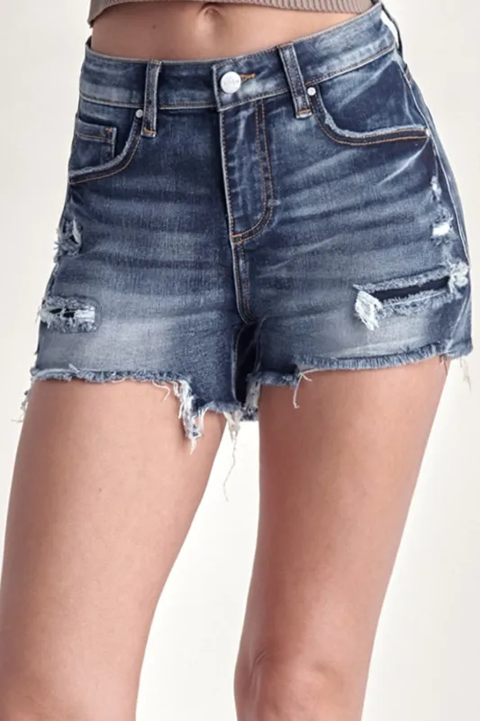 RISEN Mid Rise Raw Hem Denim Shorts sold by Charming Charlie