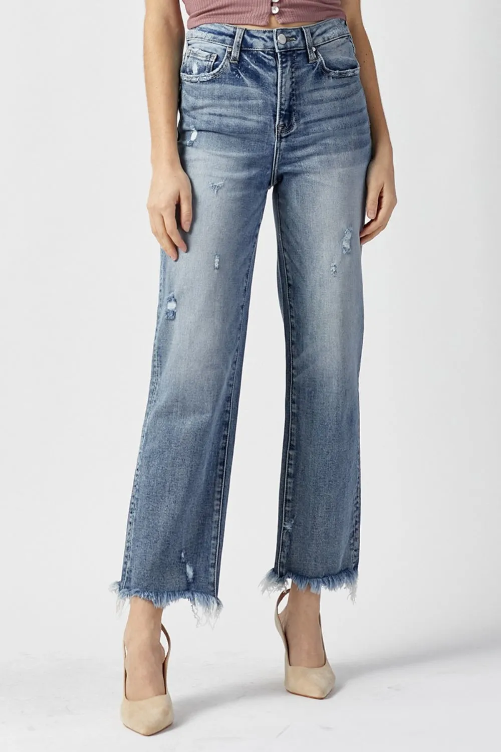 RISEN High Waist Raw Hem Straight Jeans sold by Charming Charlie