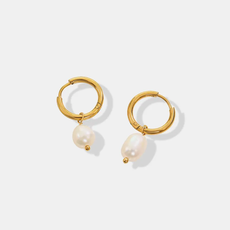 Gold-Plated Titanium Steel Pearl Earrings sold by Charming Charlie