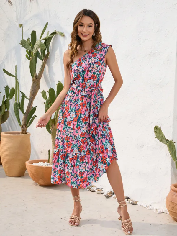 Ruffled Printed One Shoulder Midi Dress sold by Charming Charlie