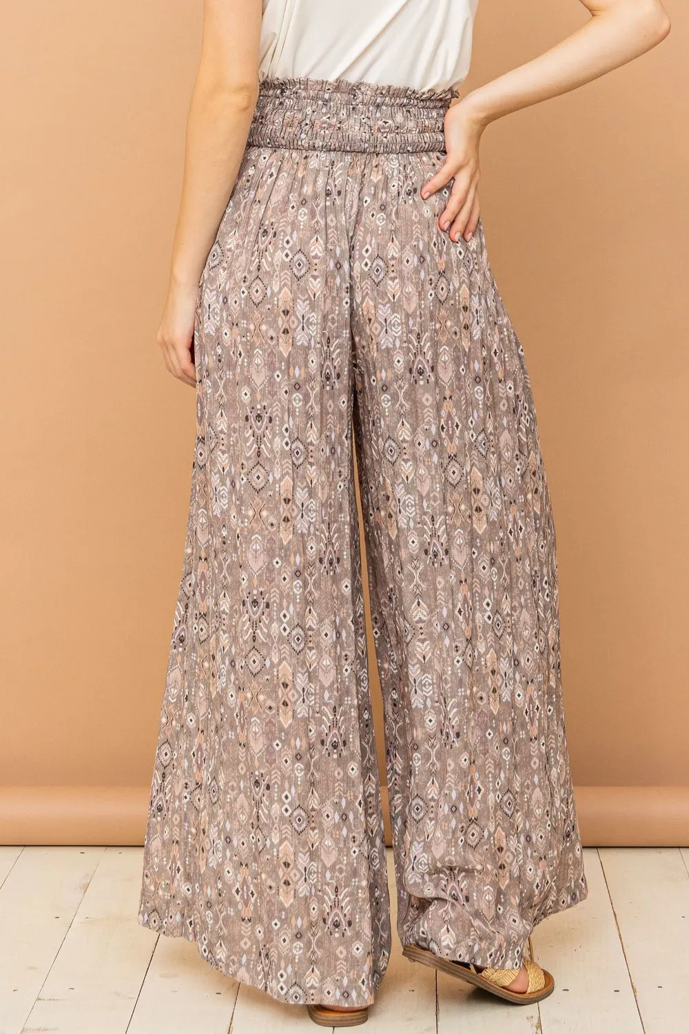 And The Why Printed Smocked Waist Slit Wide Leg Pants sold by Charming Charlie product image thumbnail 2