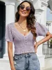 Openwork V-Neck Short Sleeve Knit Top sold by Charming Charlie
