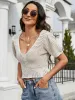 Openwork V-Neck Short Sleeve Knit Top sold by Charming Charlie
