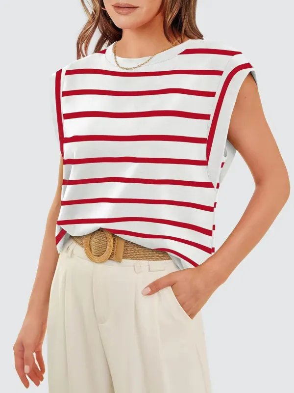 Striped Round Neck Cap Sleeve T-Shirt sold by Charming Charlie