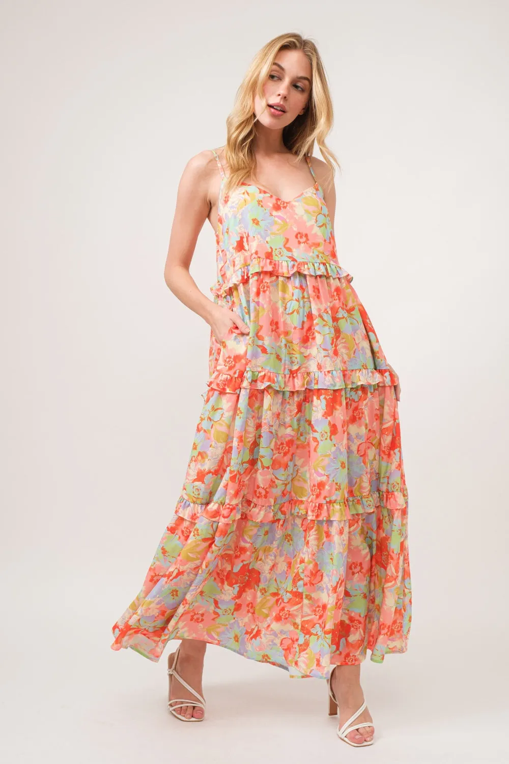 And The Why Floral Ruffled Tiered Maxi Cami Dress sold by Charming Charlie product image thumbnail 4