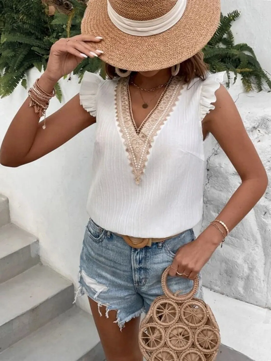 Full Size Ruffled V-Neck Tank sold by Charming Charlie product image thumbnail 4