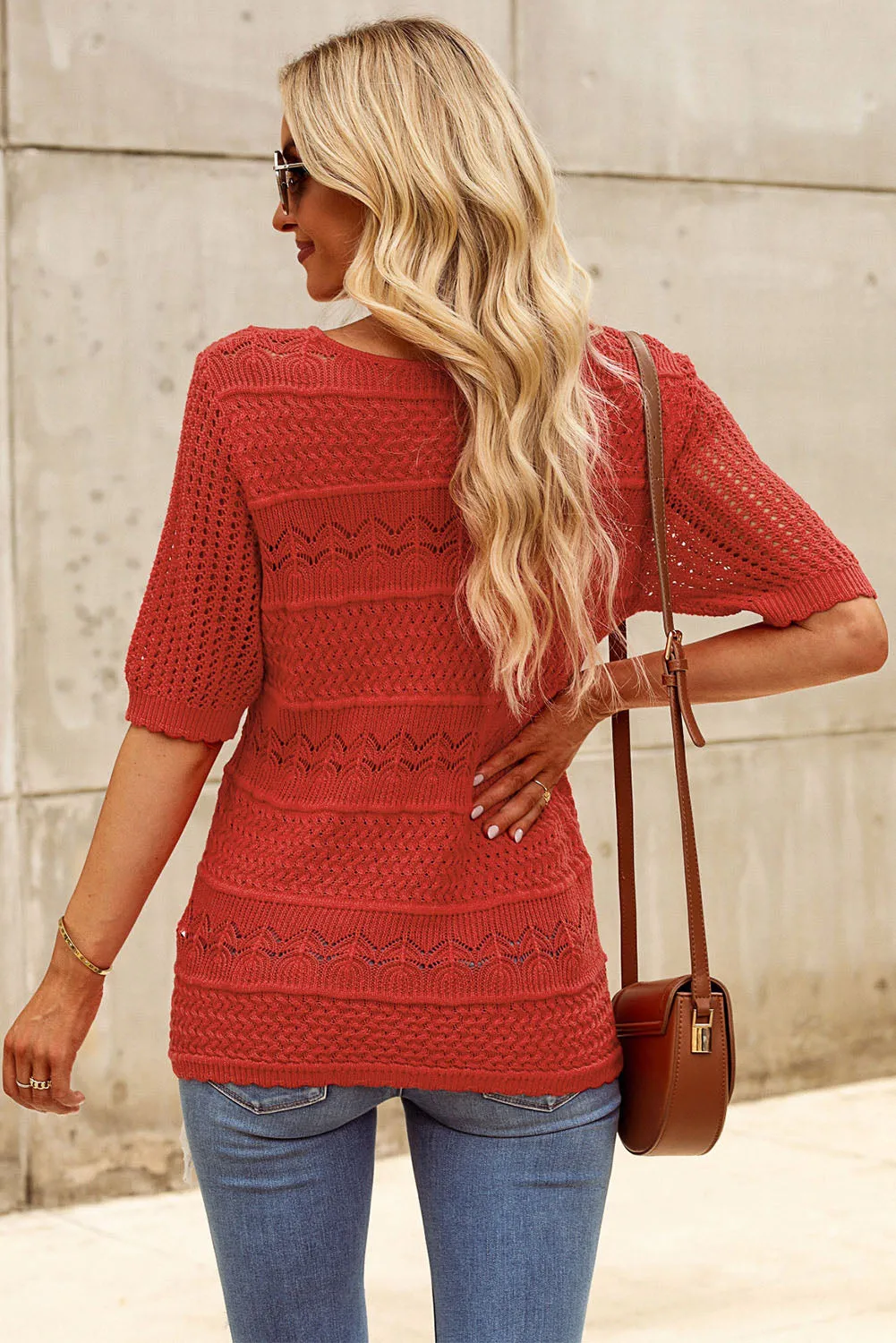 Openwork Round Neck Half Sleeve Knit Top sold by Charming Charlie product image thumbnail 5