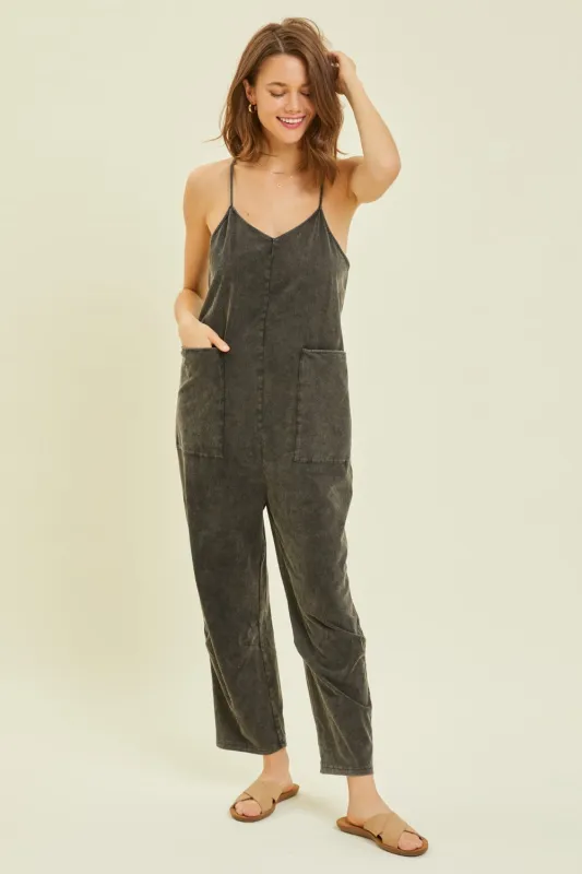 HEYSON Full Size Mineral-Washed Oversized Jumpsuit with Pockets sold by Charming Charlie
