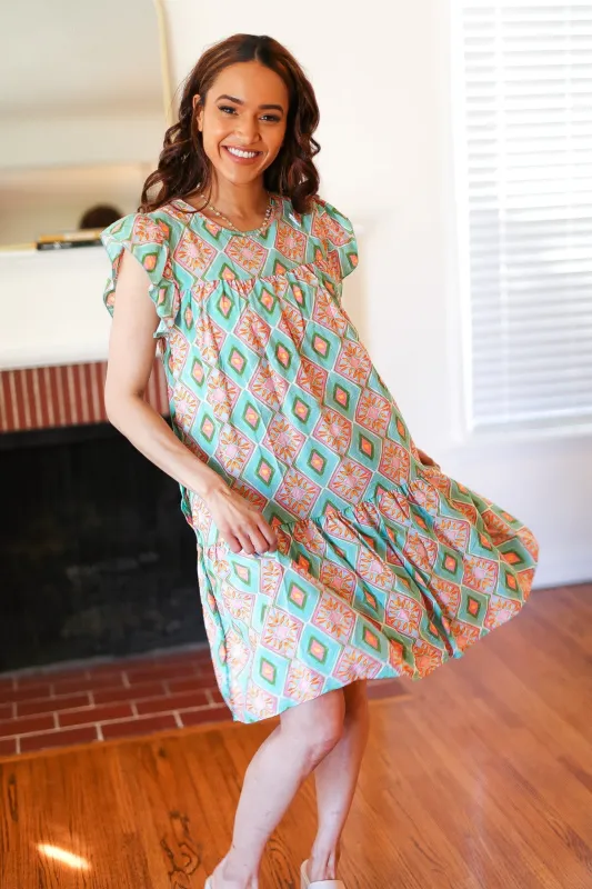 Mint Geo Boho Print Yoke Poplin Woven Dress sold by Charming Charlie