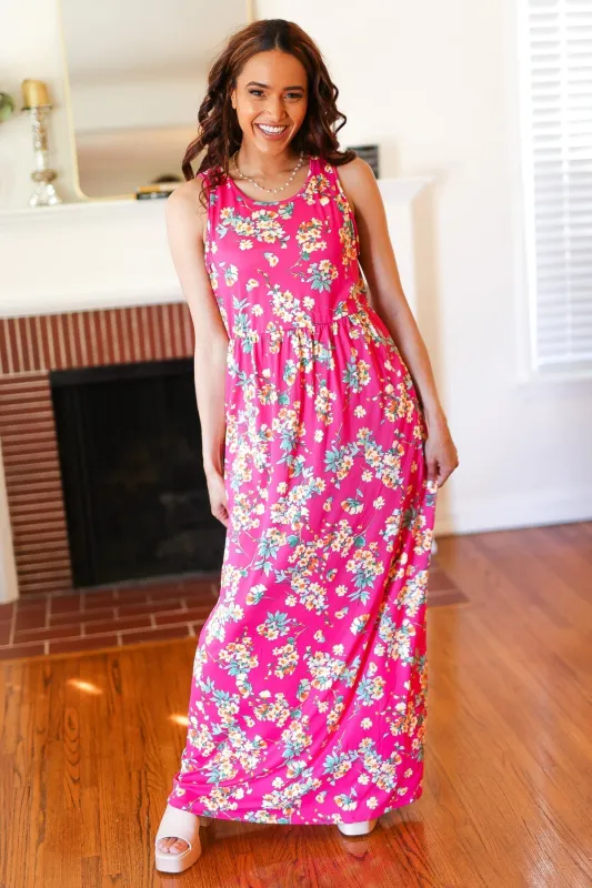 Pink Floral Print Fit and Flare Sleeveless Maxi Dress sold by Charming Charlie