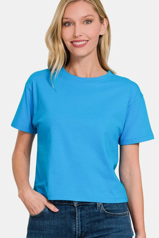 Zenana Round Neck Short Sleeve Cropped T-Shirt sold by Charming Charlie