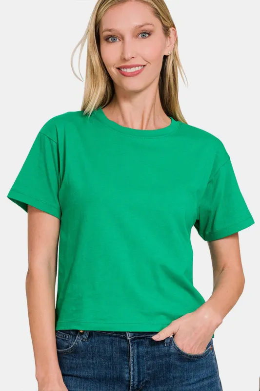Zenana Round Neck Short Sleeve Cropped T-Shirt sold by Charming Charlie