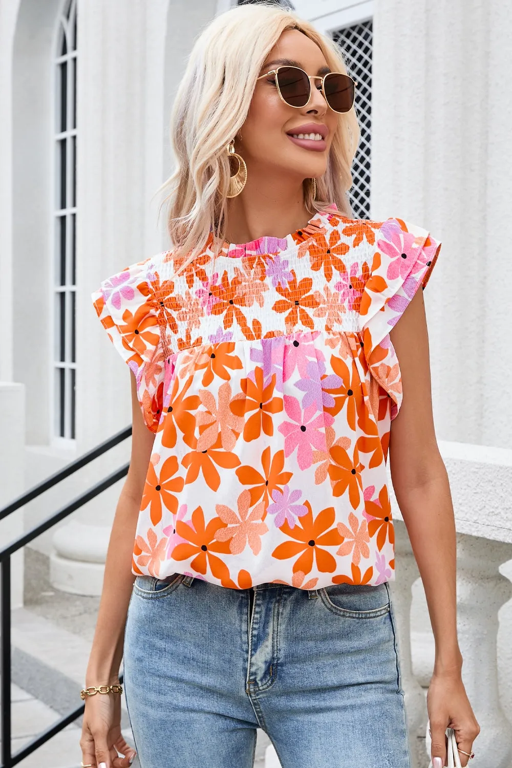 Printed Round Neck Cap Sleeve Blouse sold by Charming Charlie product image thumbnail 3
