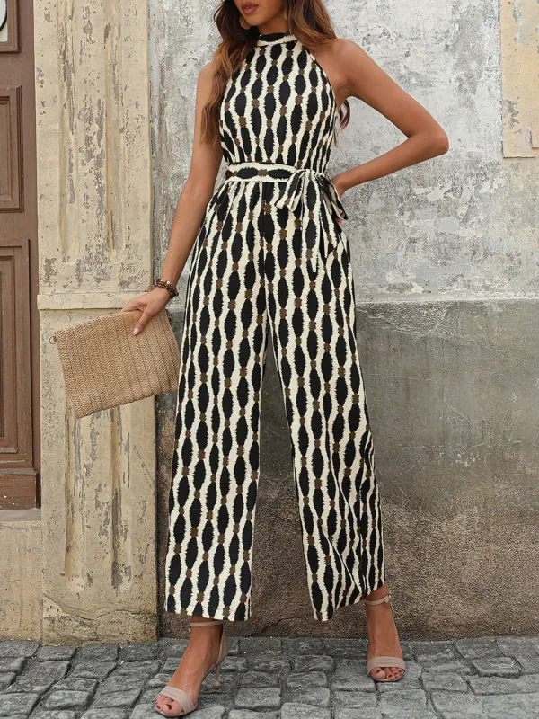 Tied Printed Grecian Neck Jumpsuit sold by Charming Charlie