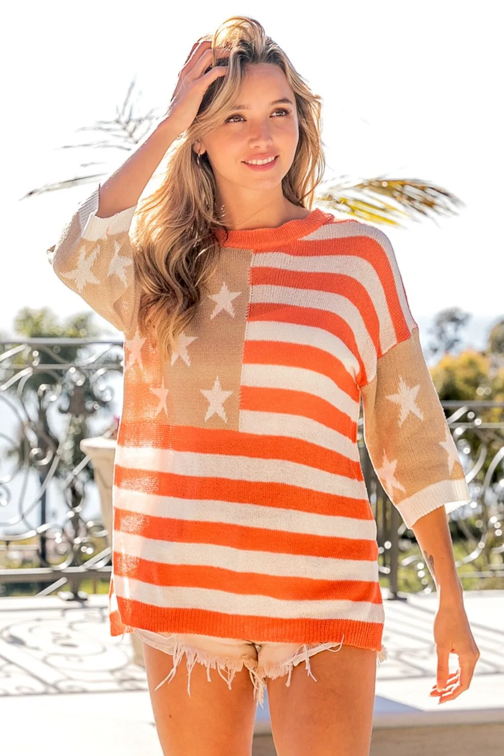 BiBi American Flag Round Neck Knit Top sold by Charming Charlie product image thumbnail 4