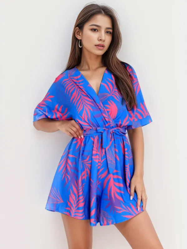 Printed Surplice Half Sleeve Romper sold by Charming Charlie