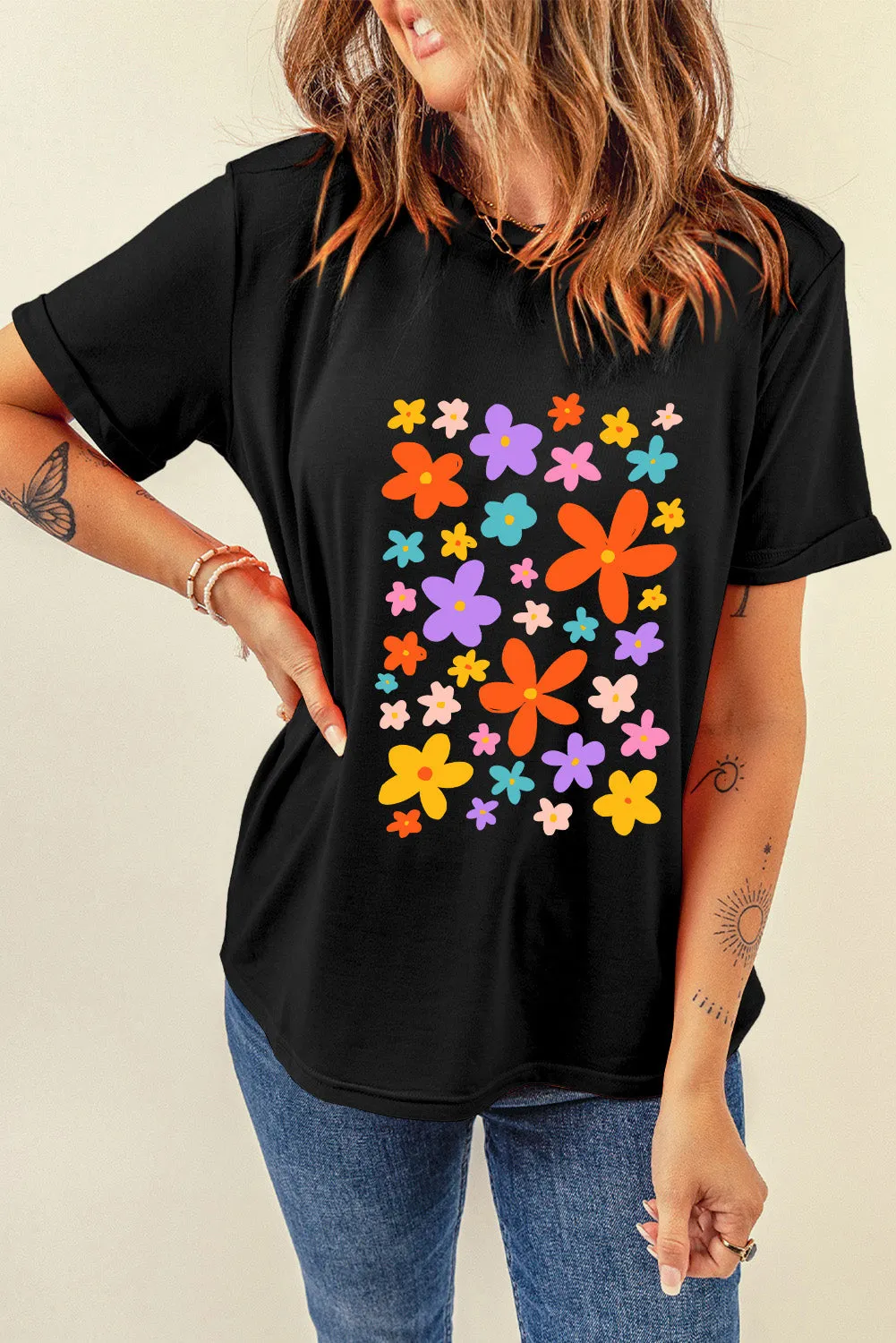 Flower Graphic Round Neck Short Sleeve T-Shirt sold by Charming Charlie product image thumbnail 3