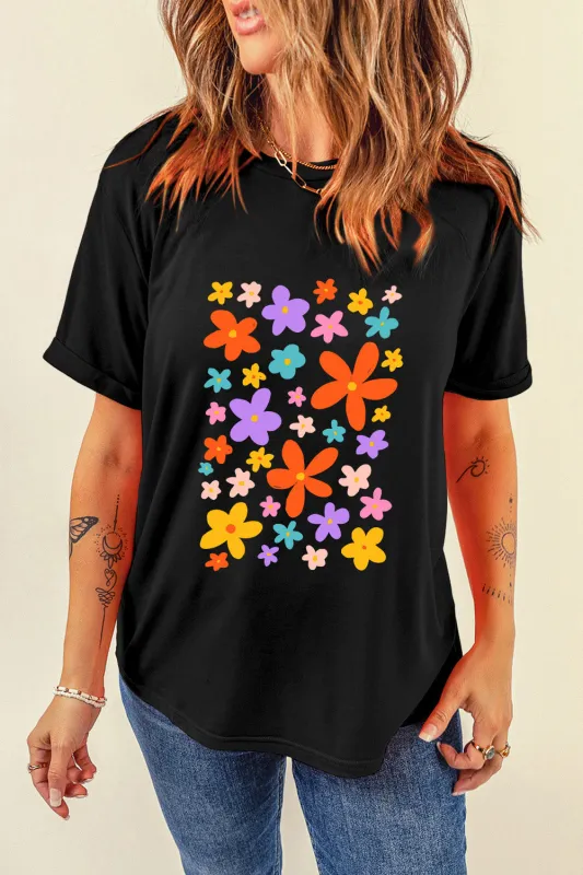 Flower Graphic Round Neck Short Sleeve T-Shirt sold by Charming Charlie
