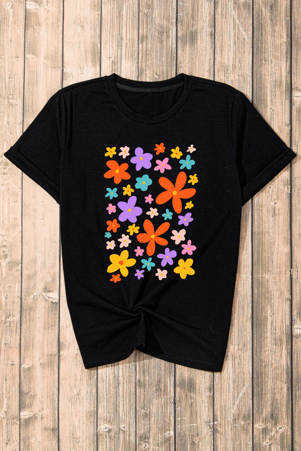 Flower Graphic Round Neck Short Sleeve T-Shirt sold by Charming Charlie product image thumbnail 5