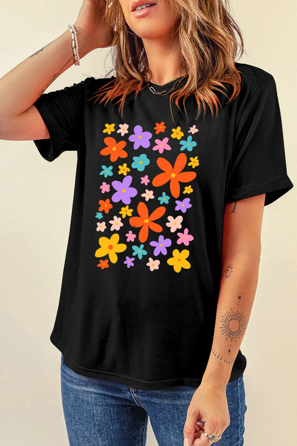 Flower Graphic Round Neck Short Sleeve T-Shirt sold by Charming Charlie product image thumbnail 2