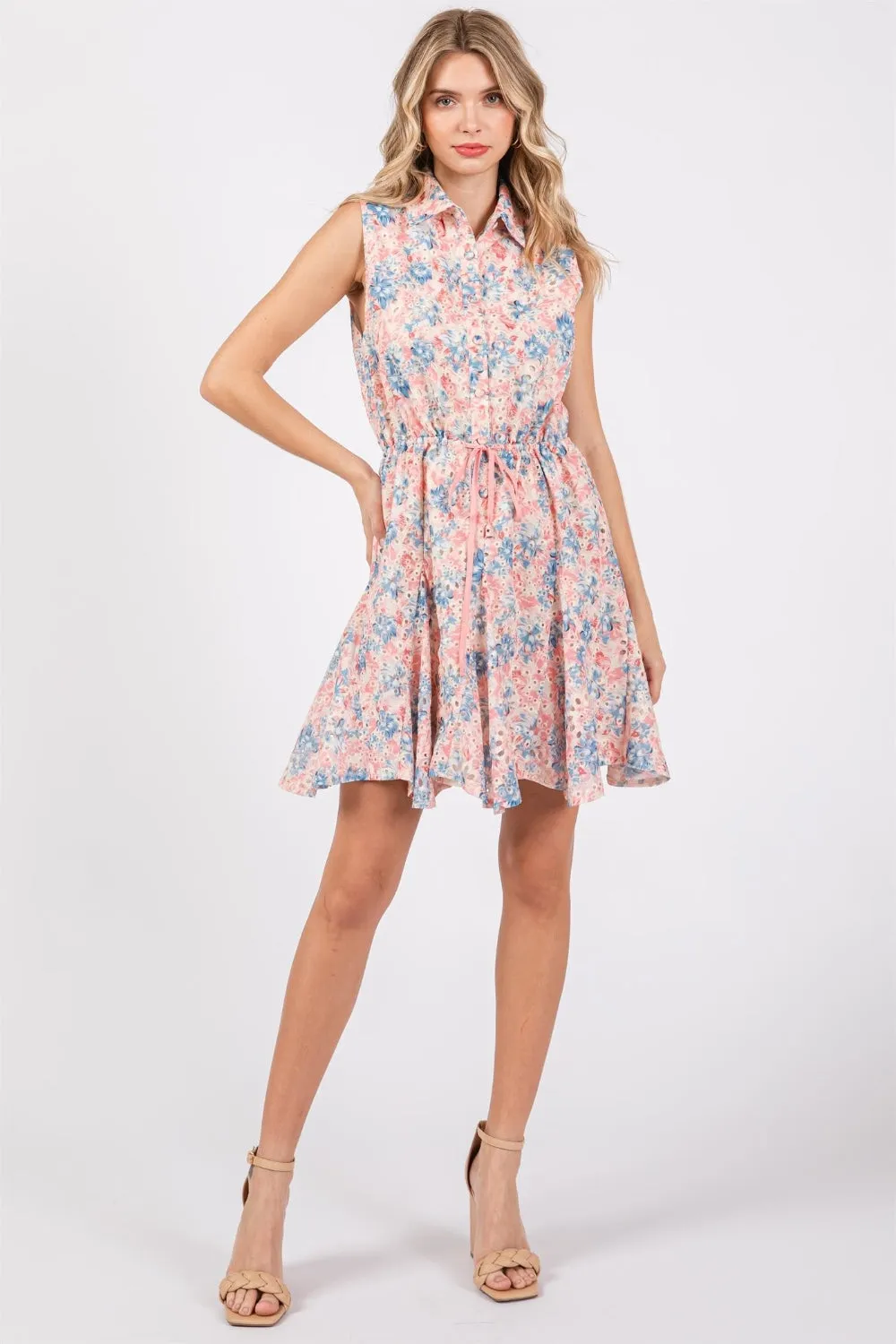 GeeGee Full Size Floral Eyelet Sleeveless Mini Dress sold by Charming Charlie product image thumbnail 4