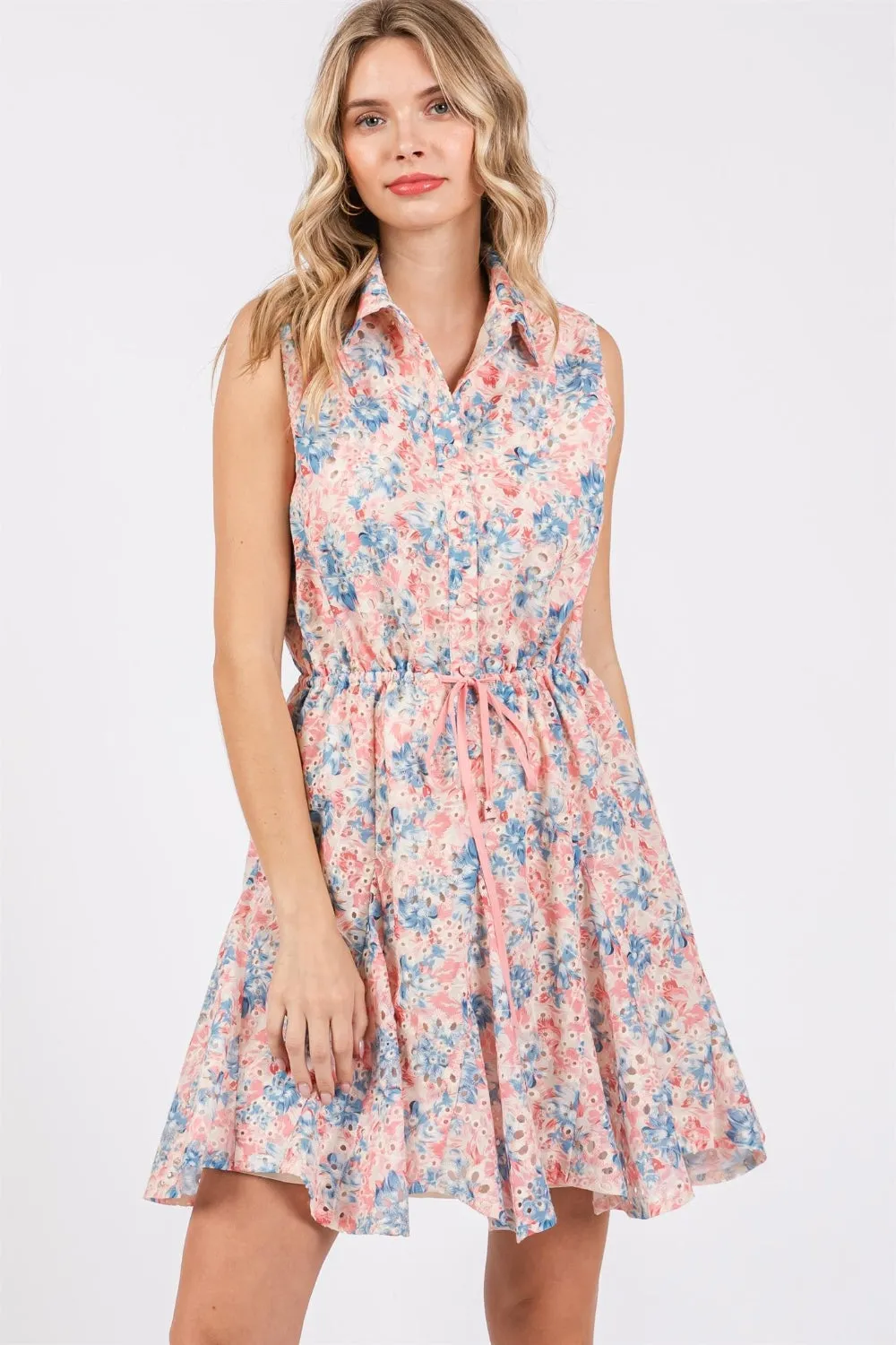 GeeGee Full Size Floral Eyelet Sleeveless Mini Dress sold by Charming Charlie