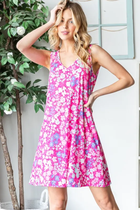 Heimish Full Size Floral V-Neck Tank Dress with Pockets sold by Charming Charlie