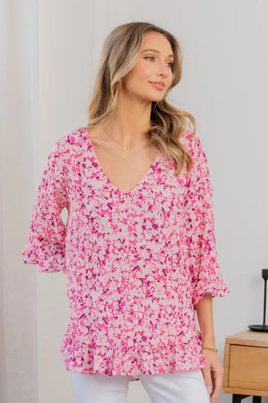Sew In Love Full Size Floral V-Neck Flounce Sleeve Top sold by Charming Charlie