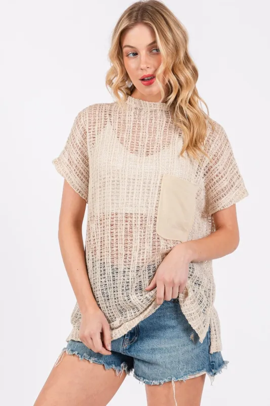 Ces Femme See Through Crochet Mock Neck Cover Up sold by Charming Charlie