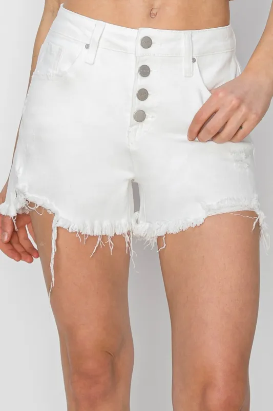 RISEN Button Fly Frayed Hem Denim Shorts sold by Charming Charlie