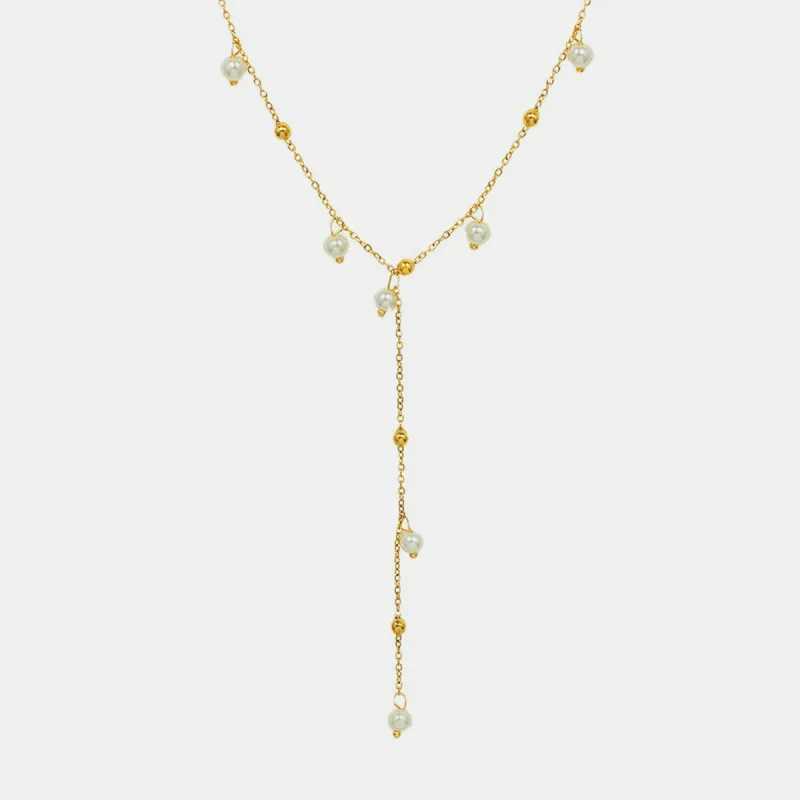 18K Gold-Plated Pearl Drop Necklace sold by Charming Charlie
