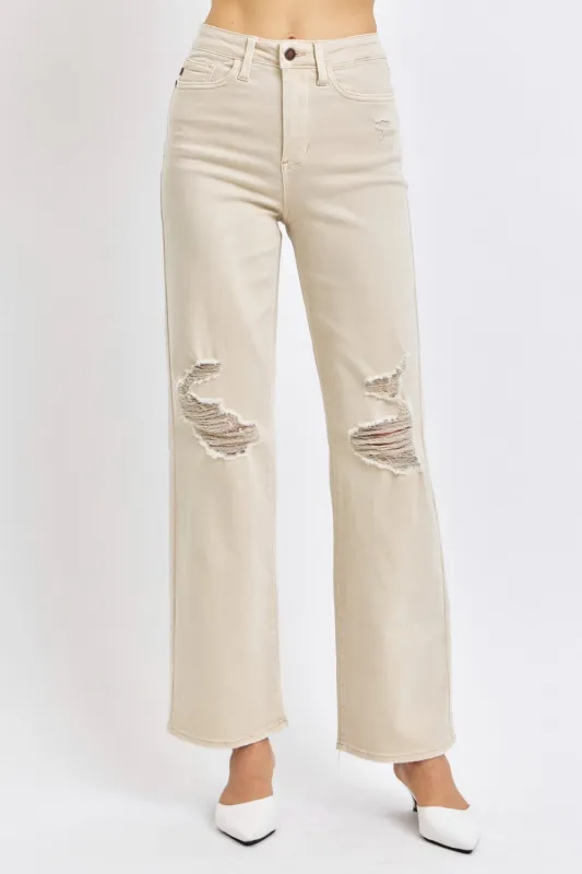 Judy Blue Full Size High Waist Distressed Wide Leg Jeans sold by Charming Charlie