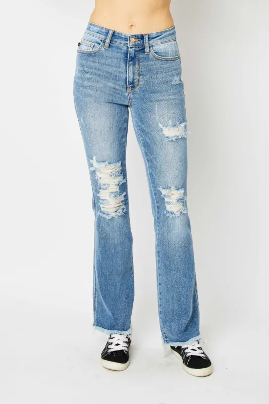 Judy Blue Full Size Distressed Raw Hem Bootcut Jeans sold by Charming Charlie