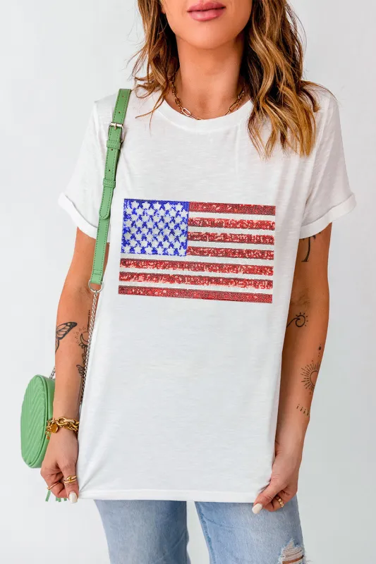 US Flag Round Neck Short Sleeve T-Shirt sold by Charming Charlie