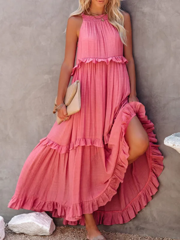 Ruffled Sleeveless Maxi Dress with Pockets sold by Charming Charlie