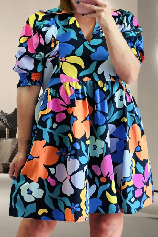 Plus Size Printed V-Neck Short Sleeve Mini Dress sold by Charming Charlie