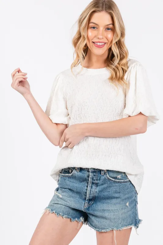 Ces Femme Textured Puff Sleeve Top sold by Charming Charlie
