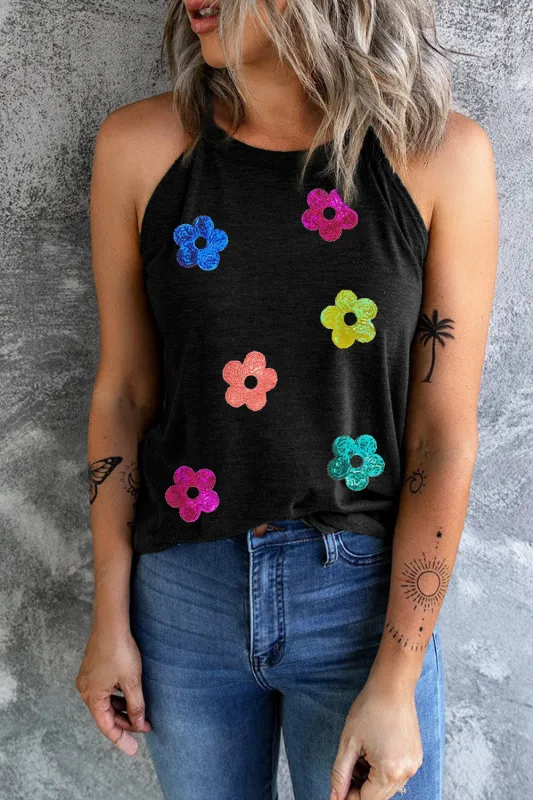 Sequin Flower Round Neck Tank sold by Charming Charlie