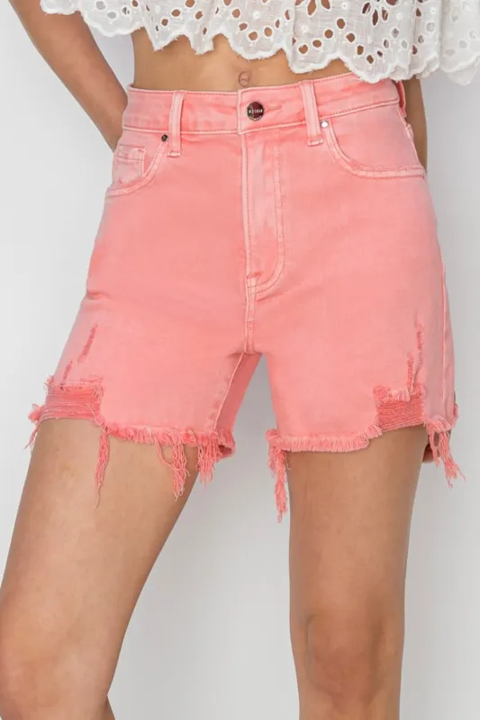 RISEN High Rise Distressed Denim Shorts sold by Charming Charlie