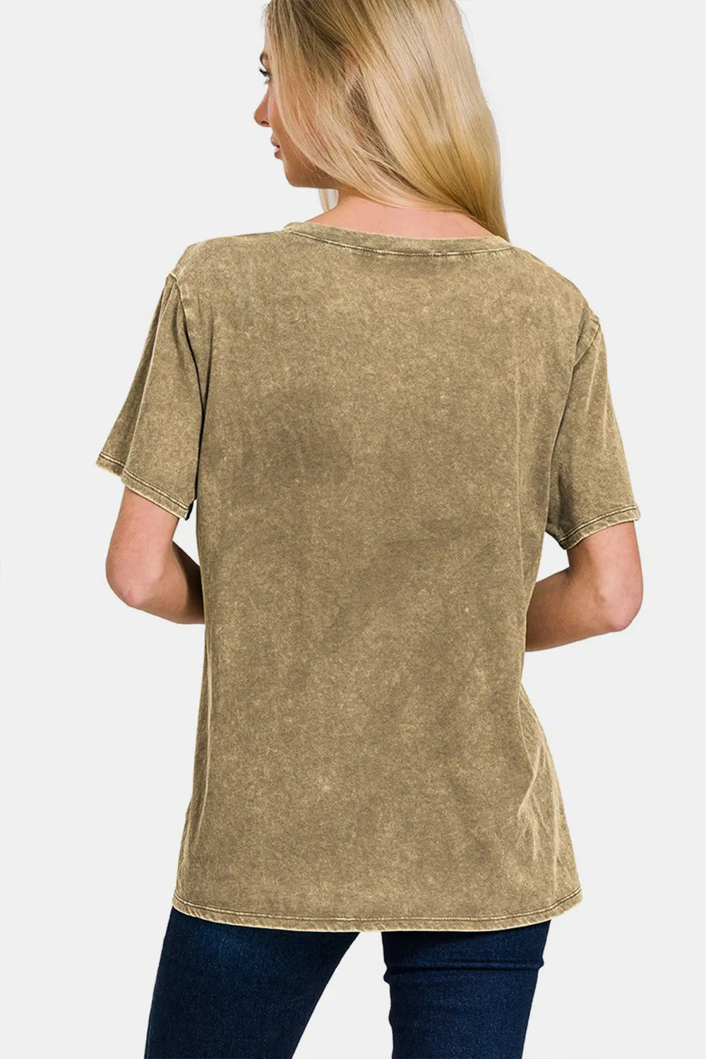 Zenana Washed Short Sleeve V-Neck T-Shirt sold by Charming Charlie product image thumbnail 2