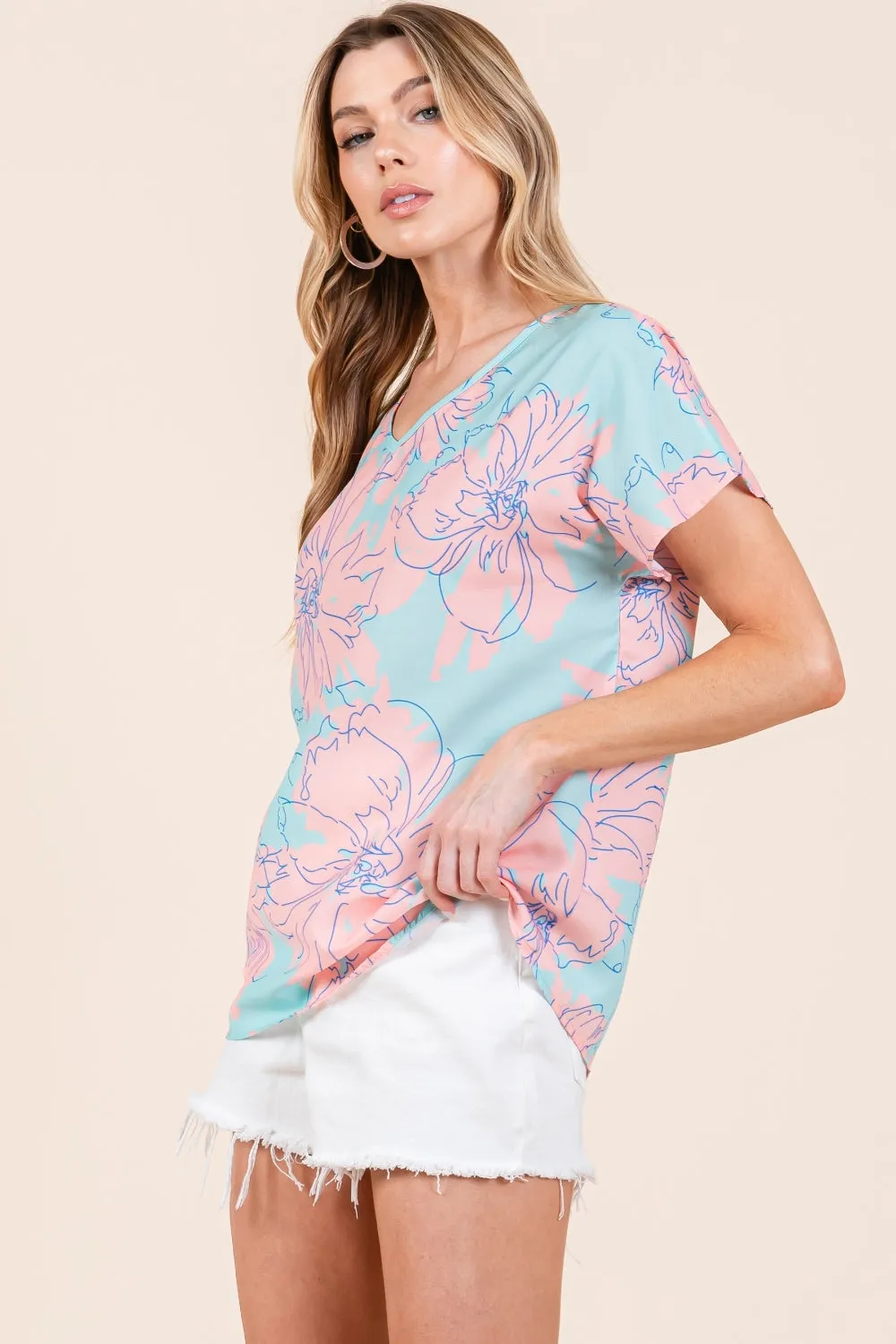 BOMBOM Floral Short Sleeve T-Shirt sold by Charming Charlie product image thumbnail 3