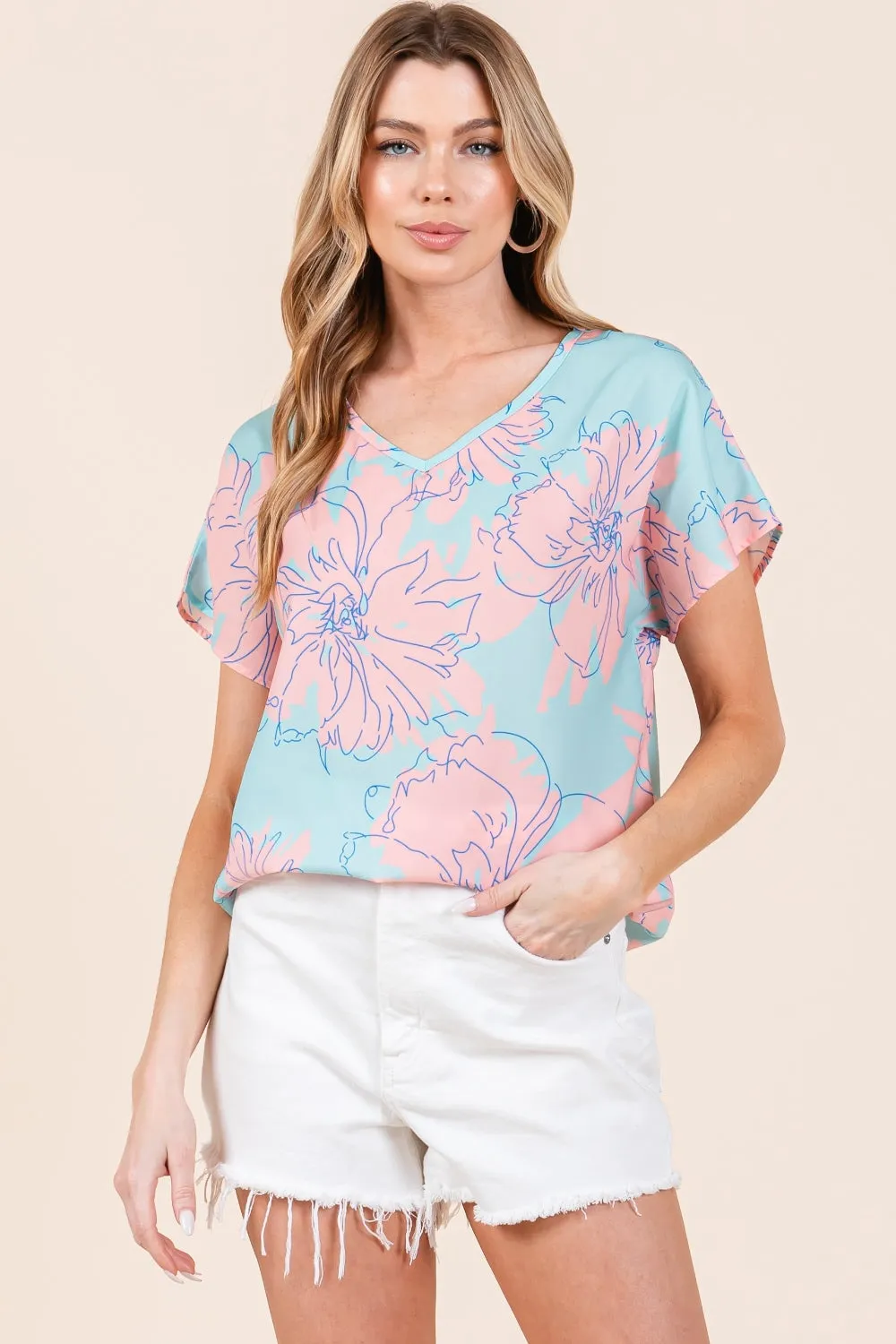 BOMBOM Floral Short Sleeve T-Shirt sold by Charming Charlie product image thumbnail 4