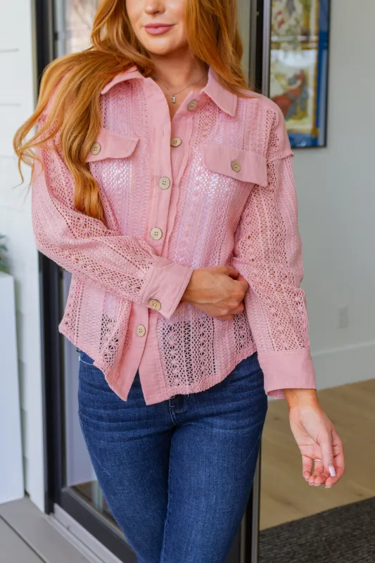 Sweeter Than Nectar Lace Button Down in Rose sold by Charming Charlie
