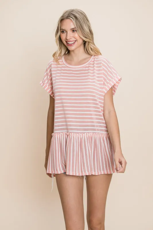 Cotton Bleu by Nu Label Striped Ruffled Short Sleeve Top sold by Charming Charlie