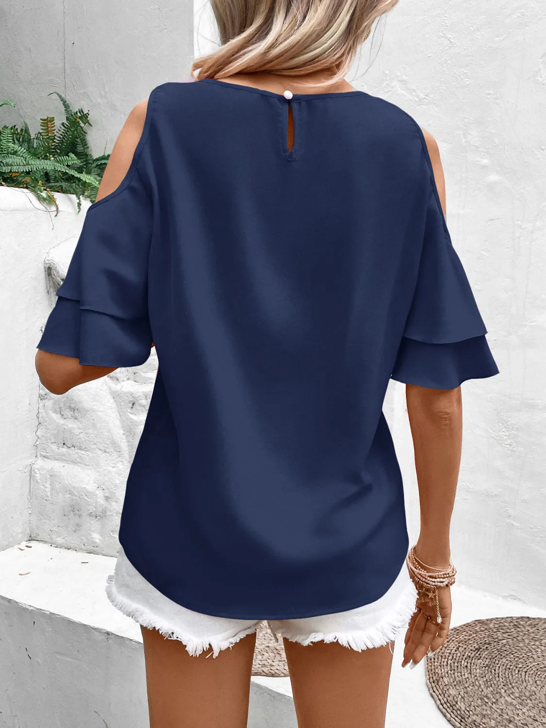 Cold Shoulder Flounce Sleeve Blouse sold by Charming Charlie product image thumbnail 2