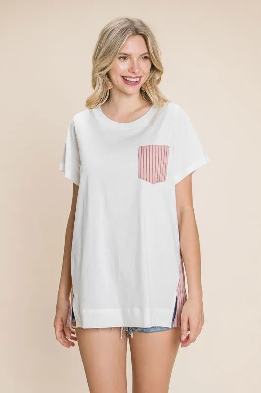 Cotton Bleu by Nu Label Contrast Striped Short Sleeve T-Shirt sold by Charming Charlie