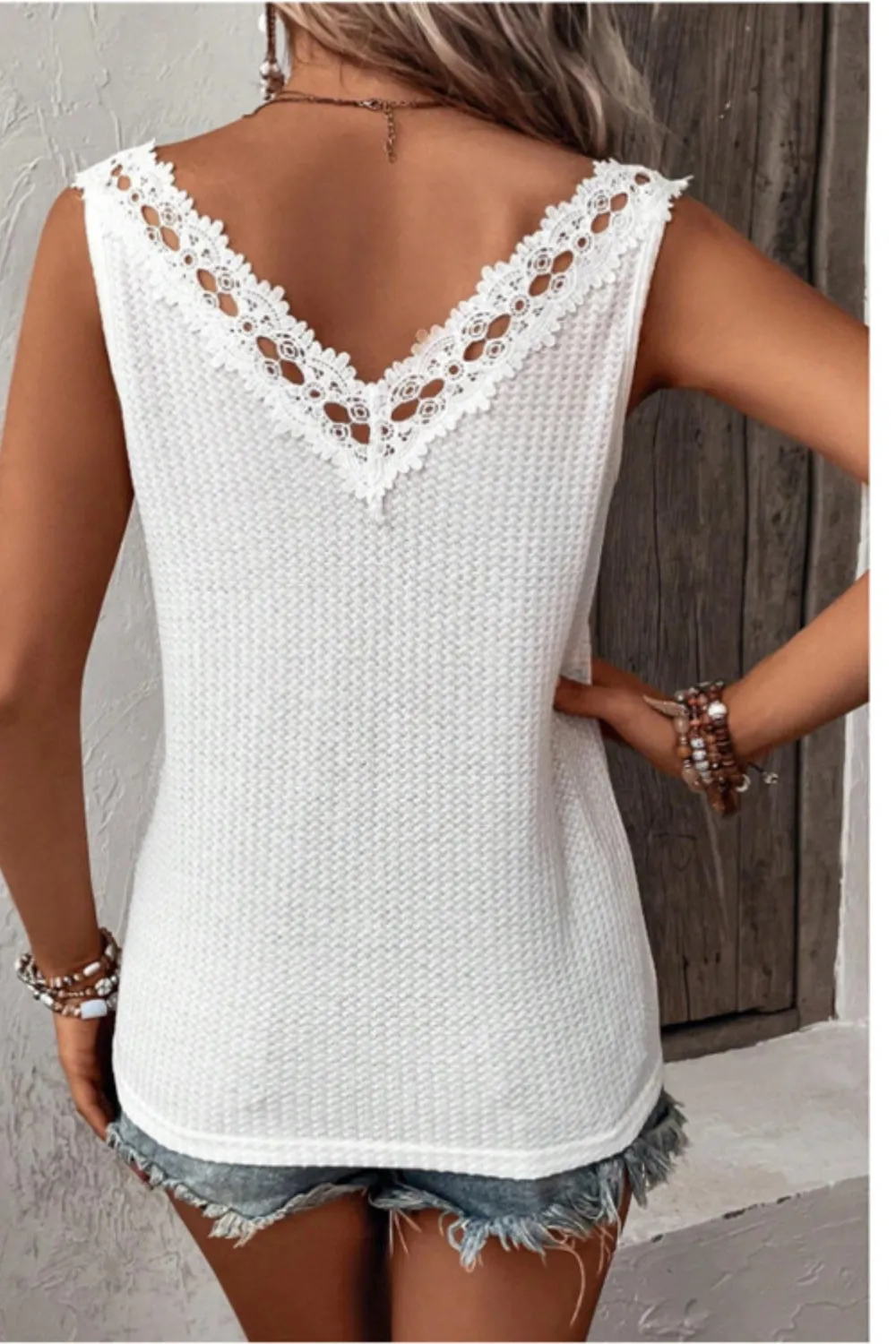 Lace Detail Textured V-Neck Tank sold by Charming Charlie product image thumbnail 2